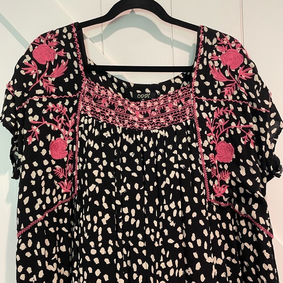 ODDY black and cream dress with pink embroidery, XL - Picture 2 of 3